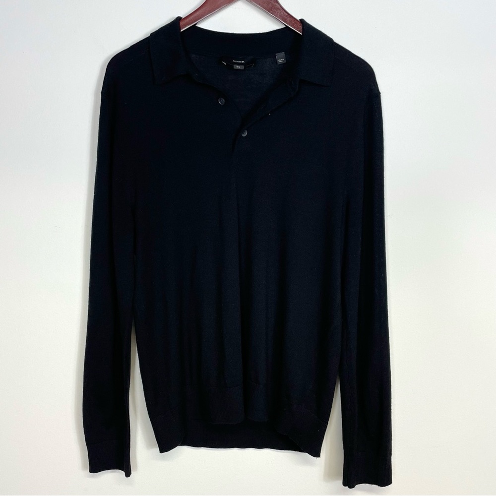 Vince Men's Black Wool Long Sleeve Polo Sweater Size M - Picture 4 of 12